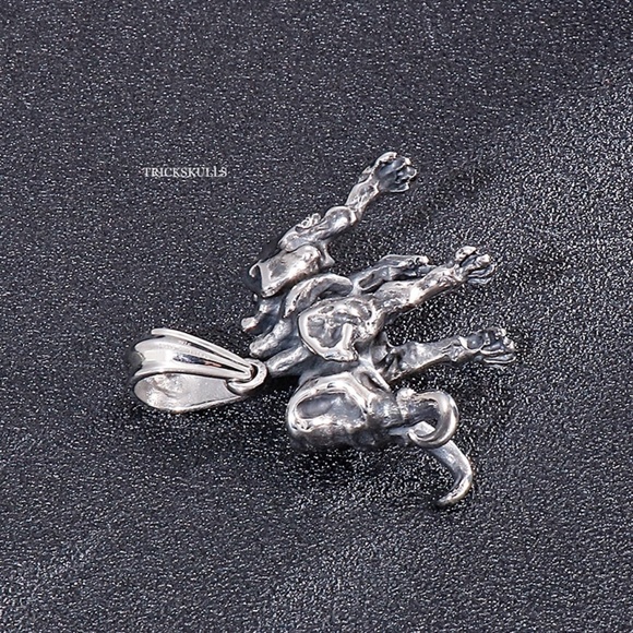 Mastodon Elephant Ghost Skeleton Skull 316 Stainless Steel Pendant 60cm Chain - Picture 3 of 11